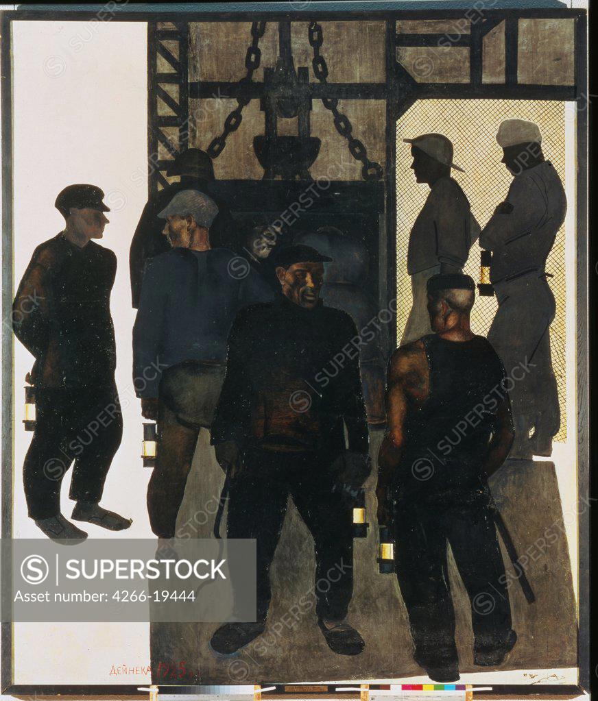 Stock Photo: 4266-19444 Before the descent in a coal mine by Deineka, Alexander Alexandrovich (1899-1969)/ State Tretyakov Gallery, Moscow/ 1925/ Russia/ Oil on canvas/ Soviet Art/ 247x209,8/ Genre