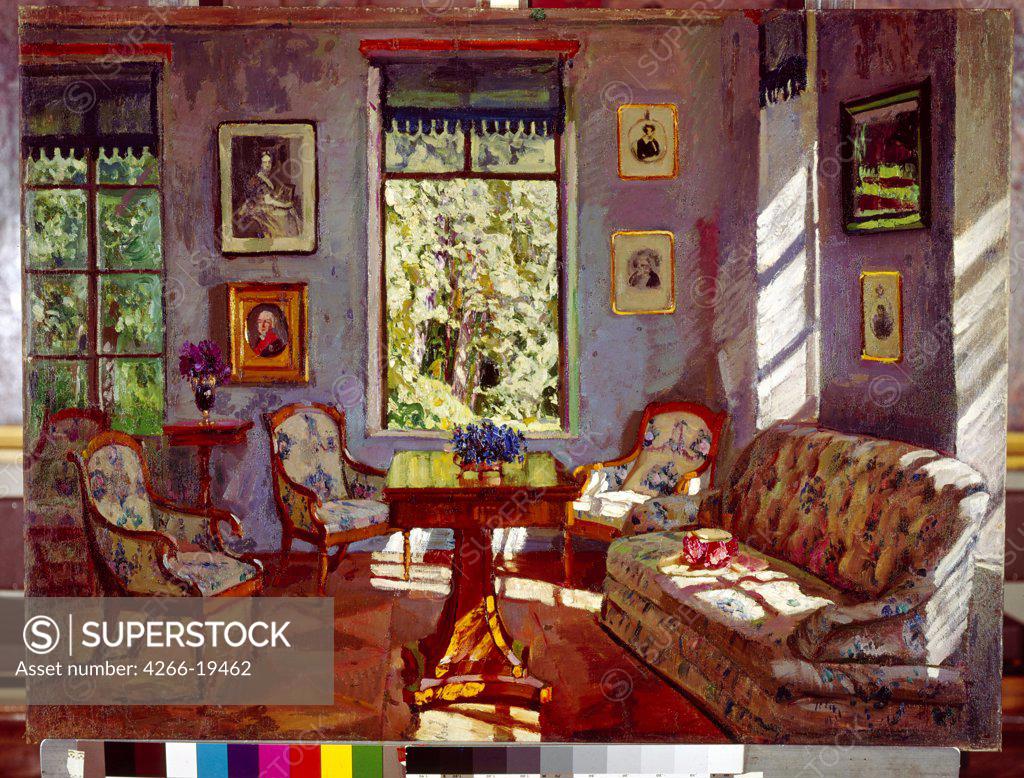 Stock Photo: 4266-19462 The sitting room in the Manor House 'Rozhdestveno' by Zhukovsky, Stanislav Yulianovich (1873-1944)/ National Art Museum of Belorussian Republik, Minsk/ 1916/ Poland/ Oil on canvas/ Realism/ 66,7x84,6/ Architecture, Interior