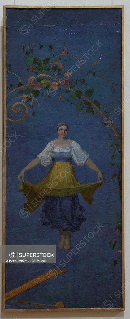 Stock Photo: 4266-19484 Country Girl on a swing by Venetsianov, Alexei Gavrilovich (1780-1847)/ State Russian Museum, St. Petersburg/ Russia/ Oil on canvas/ Romanticism/ 129x49/ Genre