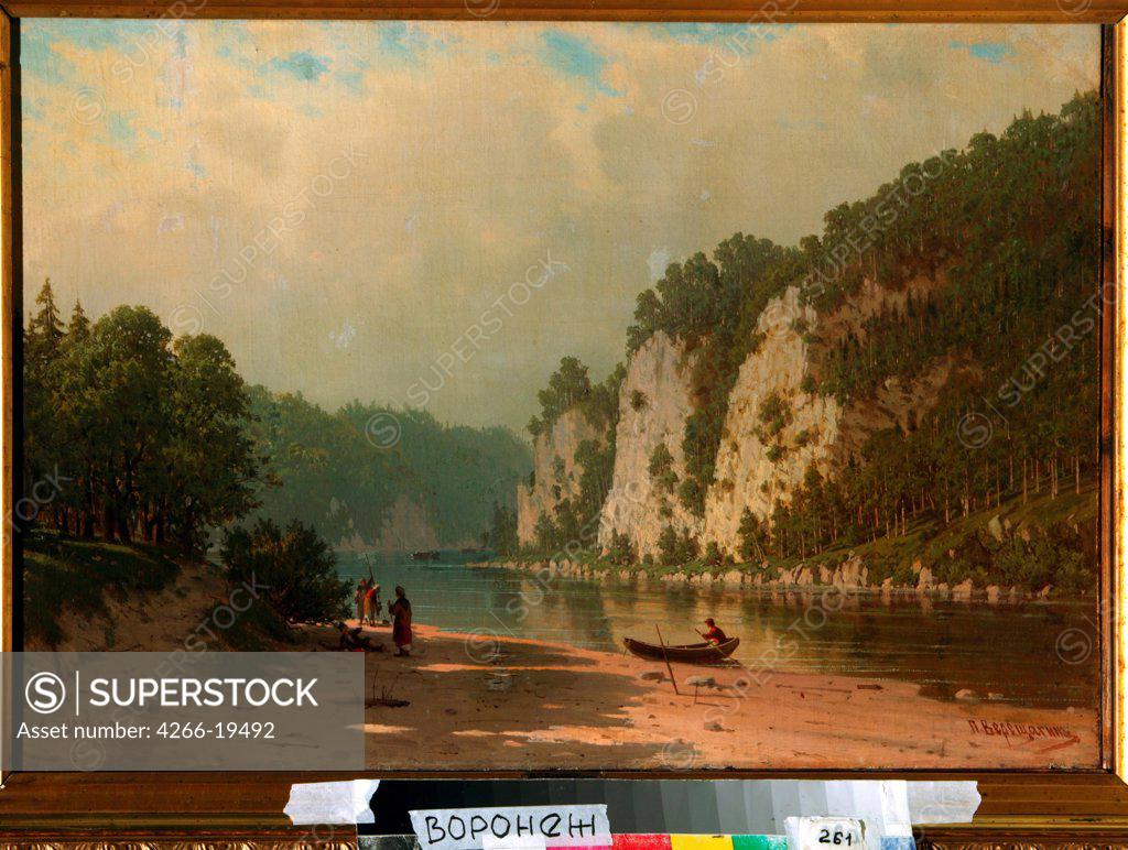 Stock Photo: 4266-19492 Chusovaya River by Vereshchagin, Pyotr Petrovich (1836-1886)/ Regional I. Kramskoi Art Museum, Voronezh/ Russia/ Oil on canvas/ Realism/ 44,2x70/ Landscape