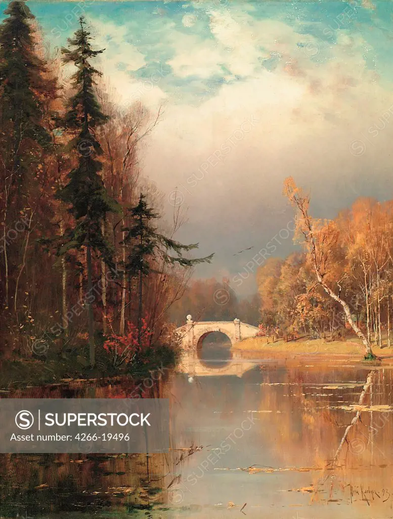 Park in Autumn by Klever, Juli Julievich (Julius), von (1850-1924)/ Private Collection/ 1893/ Russia/ Oil on canvas/ Realism/ Landscape