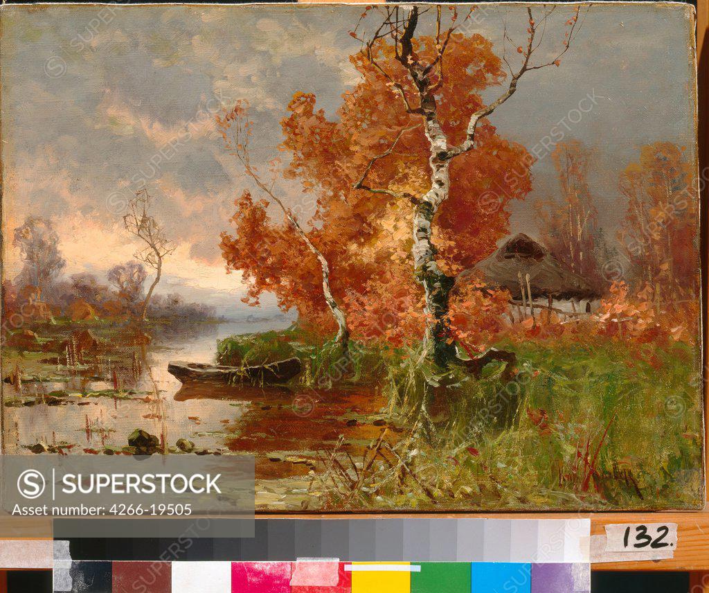 Stock Photo: 4266-19505 Autumn evening by Klever, Juli Julievich (Julius), von (1850-1924)/ Private Collection/ Russia/ Oil on canvas/ Realism/ 33,5x46,5/ Landscape