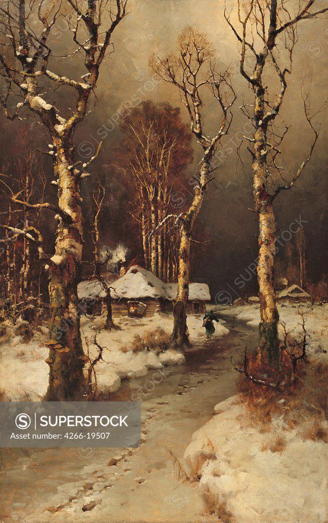 Stock Photo: 4266-19507 Thaw by Klever, Juli Julievich (Julius), von (1850-1924)/ Private Collection/ Russia/ Oil on canvas/ Realism/ Landscape