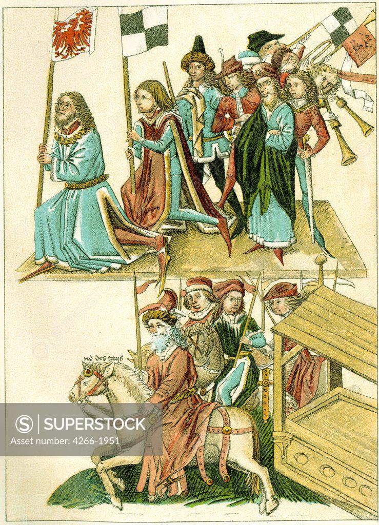 Stock Photo: 4266-1951 Illustration from manuscript by unknown artist, color lithograph, circa 1440, Private collection