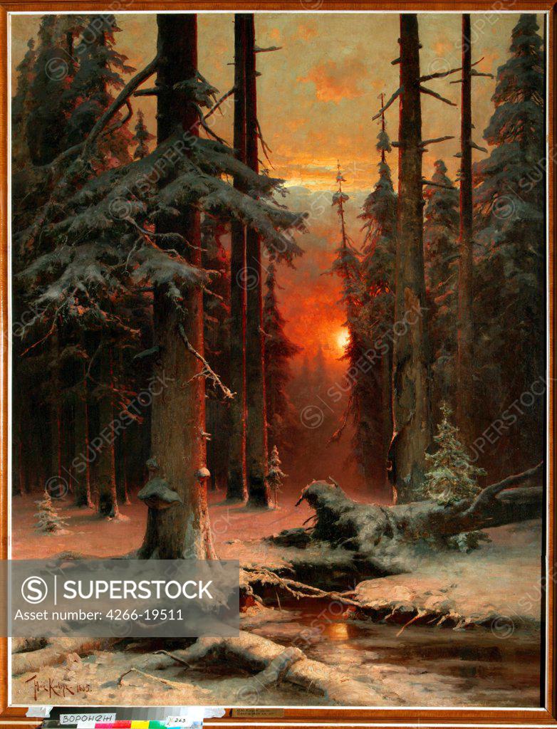 Stock Photo: 4266-19511 Snow in Forest by Klever, Juli Julievich (Julius), von (1850-1924)/ Regional I. Kramskoi Art Museum, Voronezh/ 1885/ Russia/ Oil on canvas/ Realism/ 156,5x120/ Landscape