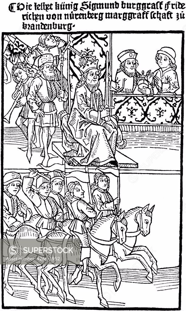 Stock Photo: 4266-1952 Illustration from manuscript by unknown artist, Woodcut, circa 1480, Private Collection
