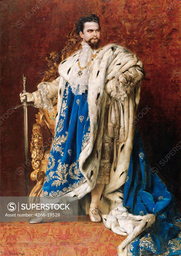 Stock Photo: 4266-19528 Ludwig II as the Grand Master of the Order of the Knights of St George by Schachinger, Gabriel (1850-1913)/ King Ludwig II Museum Herrenchiemsee/ 1887/ Germany/ Oil on canvas/ Academic art/ Portrait