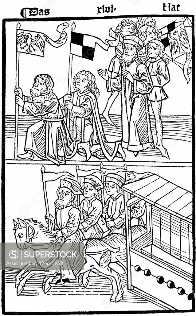Stock Photo: 4266-1953 Illustration from manuscript by unknown artist, Woodcut, circa 1480, Private Collection