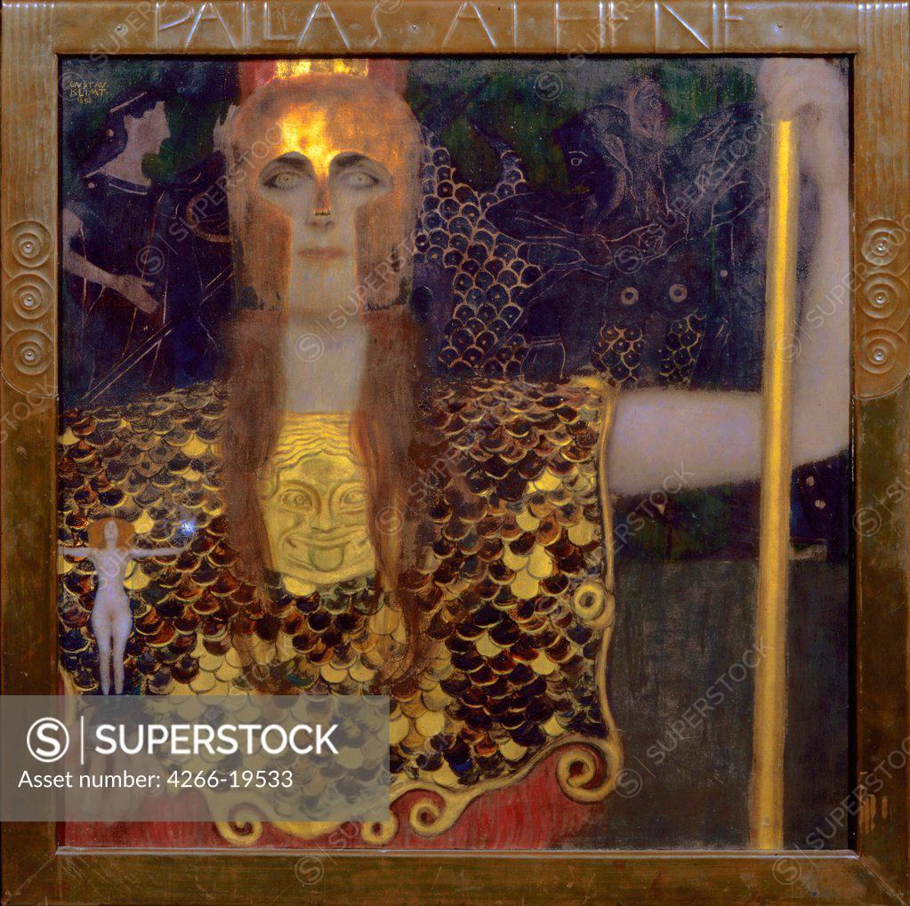 Stock Photo: 4266-19533 Pallas Athena by Klimt, Gustav (1862-1918)/ Vienna Museum/ 1898/ Austria/ Oil on canvas/ Art Nouveau/ 75x75/ Mythology, Allegory and Literature