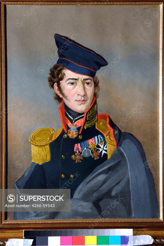 Stock Photo: 4266-19543 Portrait of Dmitri Alexeevich Stolypin (1785-1826) by Anonymous  / State Central Artillery Museum, St. Petersburg/ Early 19th cen./ Russia/ Oil on canvas/ Romanticism/ Portrait