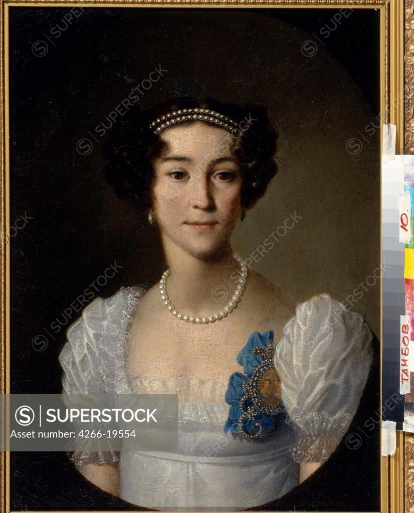 Stock Photo: 4266-19554 Portrait of Countess Anna Alexeyevna Orlova of Chesma (1785-1848) by Anonymous  / Regional Art Gallery, Tambov/ Early 19th cen./ Russia/ Oil on canvas/ Classicism/ 66,5x49,3/ Portrait