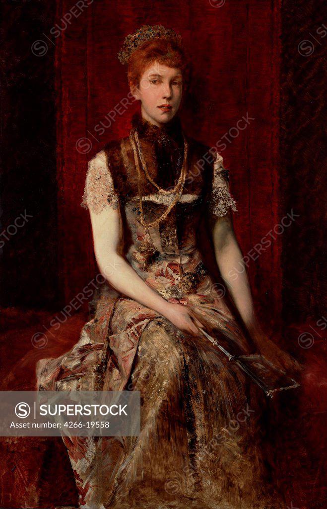 Stock Photo: 4266-19558 Portrait of Dora Fournier-Gabillon by Makart, Hans (1840-1884)/ Vienna Museum/ ca 1879/ Austria/ Oil on wood/ Academic art/ 145,5x93/ Portrait