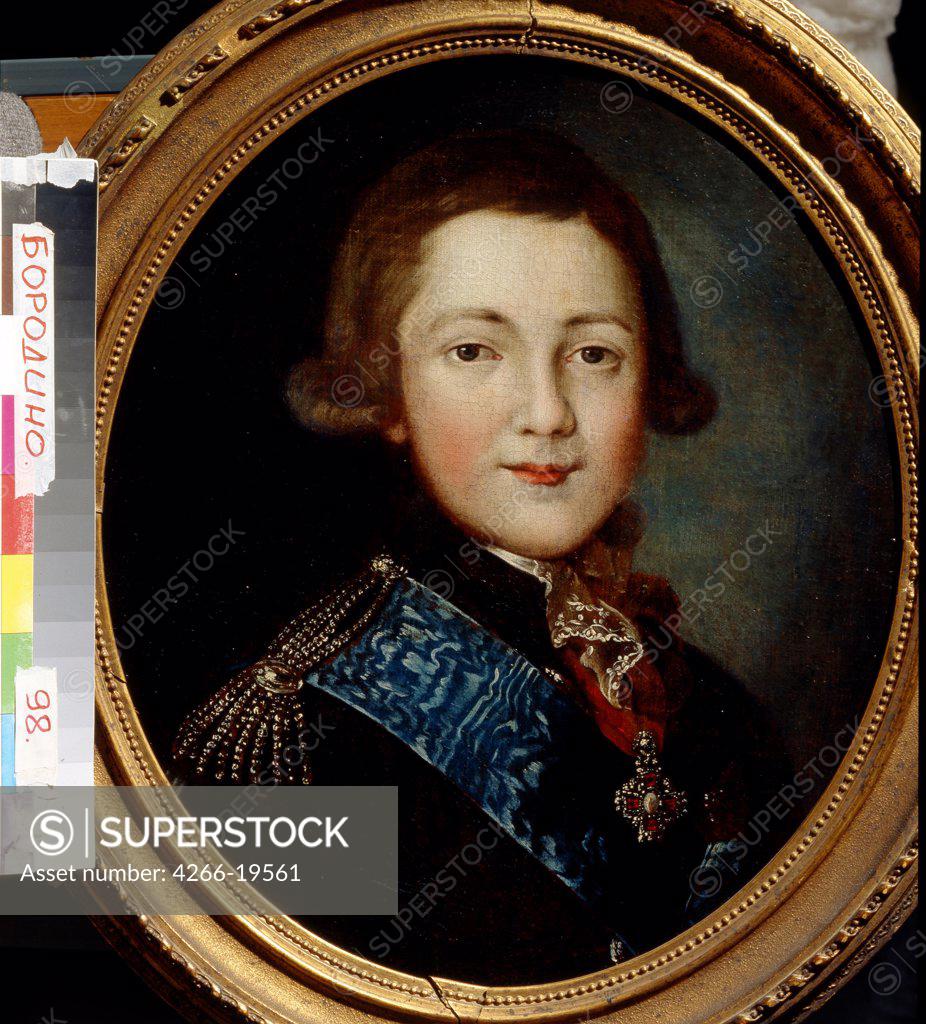 Stock Photo: 4266-19561 Portrait of Grand Duke Alexander Pavlovich of Russia by Anonymous, 18th century  / State Borodino War and History Museum, Moscow/ Russia/ Oil on canvas/ Classicism/ 52,5x44/ Portrait