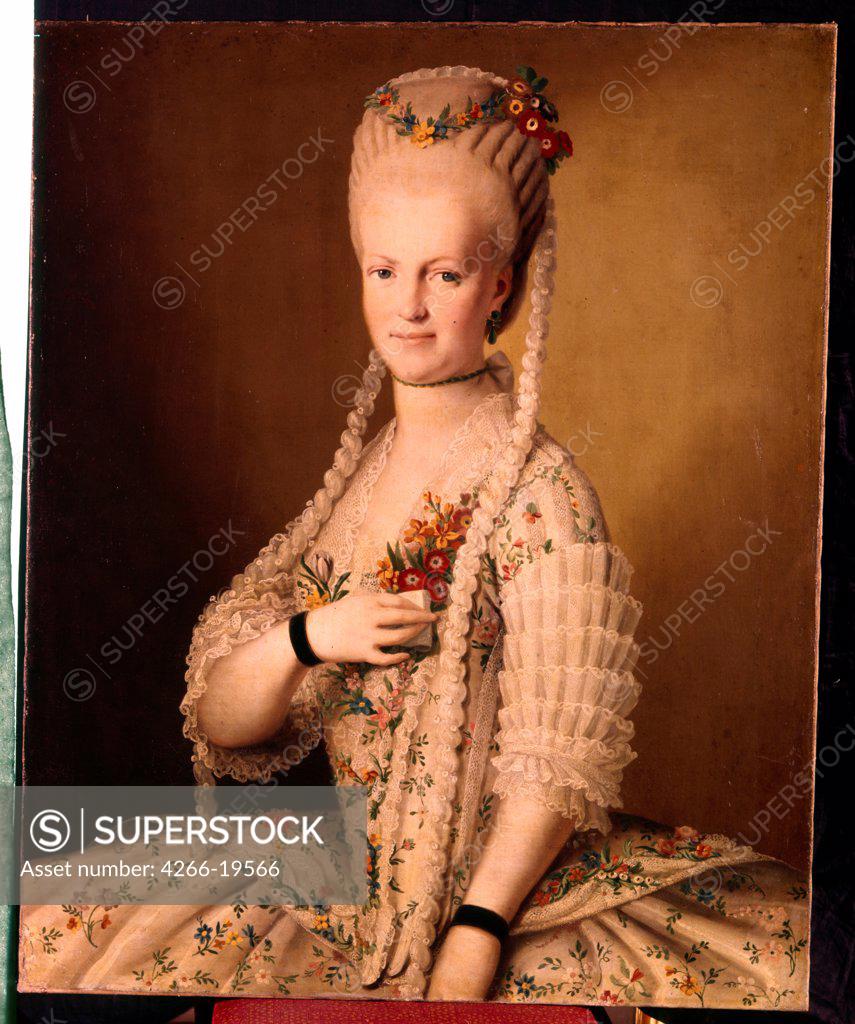 Stock Photo: 4266-19566 Portrait of Sarah Greigh (1752_1793), wife of Admiral Samuel Greigh by Anonymous, 18th century  / State Russian Museum, St. Petersburg/ 1775/ Russia/ Oil on canvas/ Rococo/ 91,5x72,5/ Portrait