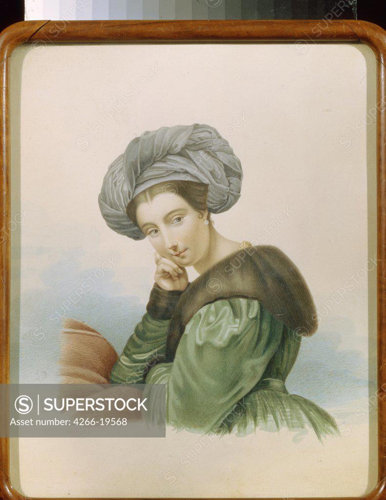 Stock Photo: 4266-19568 Portrait of the actress Ekaterina Semyonova (1786-1849) by Anonymous, 18th century  / State Museum of Theatre and Music Art, St. Petersburg/ Early 19th cen./ Russia/ Watercolour on paper/ Romanticism/ Opera, Ballet, Theatre,Portrait