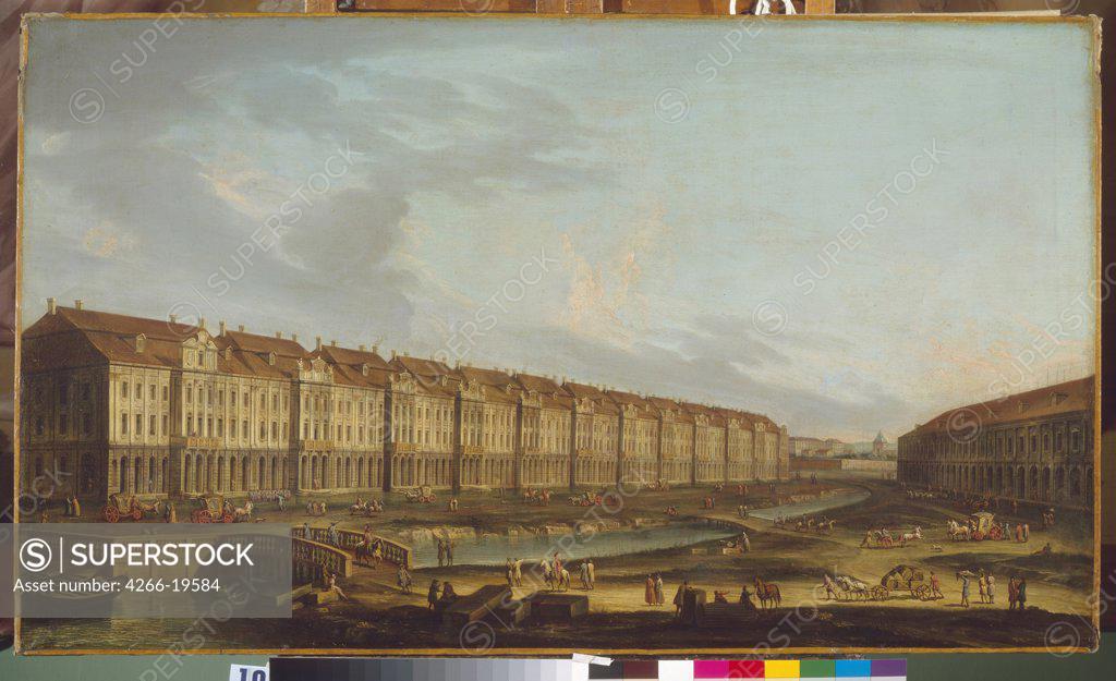 Stock Photo: 4266-19584 View of the Twelve Collegia building in Saint Petersburg by Anonymous, 18th century  / State Russian Museum, St. Petersburg/ Mid of the 18th cen./ Russia/ Oil on canvas/ Rococo/ 72x121/ Architecture, Interior,Landscape