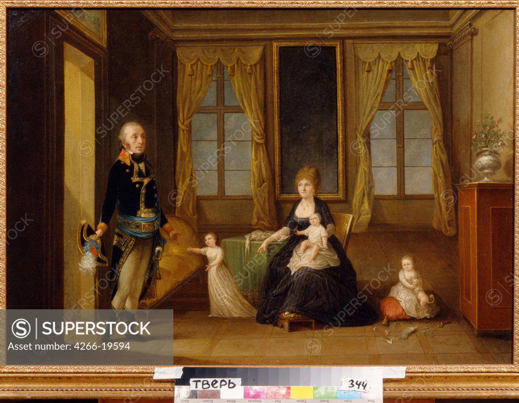 Stock Photo: 4266-19594 The Chernyshov Family by Anonymous  / Regional Art Gallery, Tver/ Early 19th cen./ Russia/ Oil on canvas/ Classicism/ 62,5x87,5/ Genre