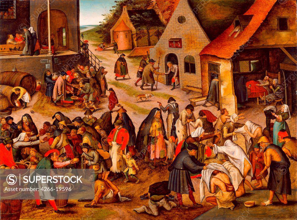 Stock Photo: 4266-19596 The Seven Works of Mercy by Brueghel, Pieter, the Younger (1564-1638)/ Museum der Brotkultur, Ulm/ Between 1616 and 1638/ Flanders/ Oil on wood/ Baroque/ 43,3x57/ Genre,Mythology, Allegory and Literature