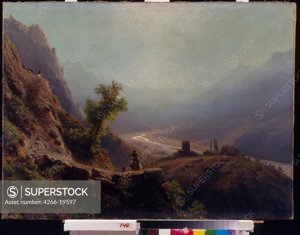 Stock Photo: 4266-19597 In the Caucasus Mountains by Lagorio, Lev Felixovich (1827-1905)/ State Art Museum, Kharkov/ 1879/ Russia/ Oil on canvas/ Realism/ 75x100,5/ Landscape