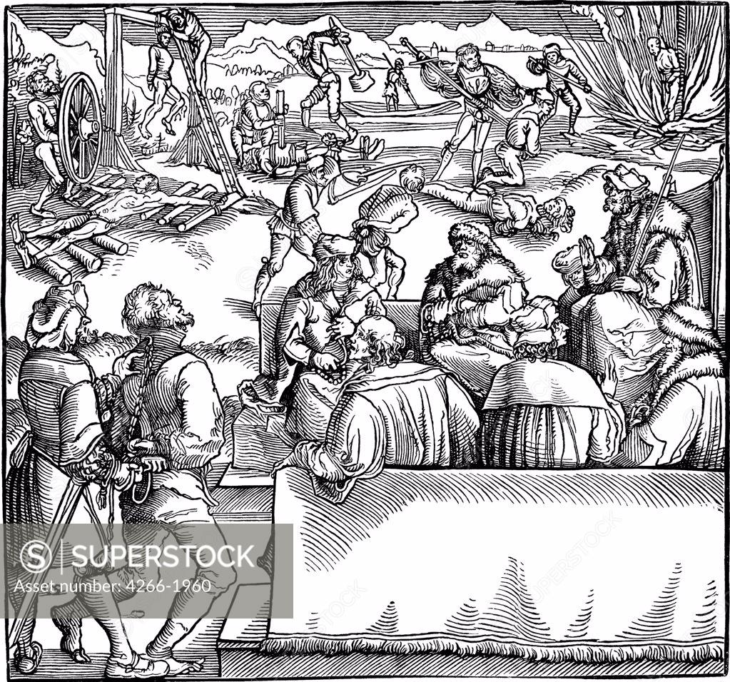 Stock Photo: 4266-1960 Execution by Hans Weiditz the Younger, Woodcut, 1532, circa 1500-1536, Private Collection