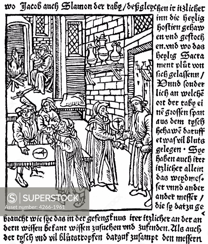 Stock Photo: 4266-1961 Medieval urban scene by German master, Woodcut, 1511, Private Collection