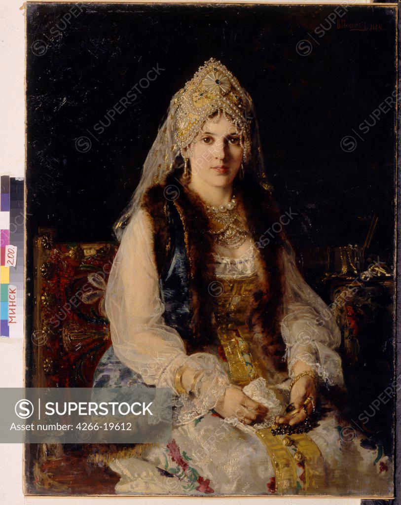 Stock Photo: 4266-19612 Boyar's Wife by Makovsky, Konstantin Yegorovich (1839-1915)/ National Art Museum of Belorussian Republik, Minsk/ 1880/ Russia/ Oil on canvas/ Academic art/ 107,8x81,5/ Genre