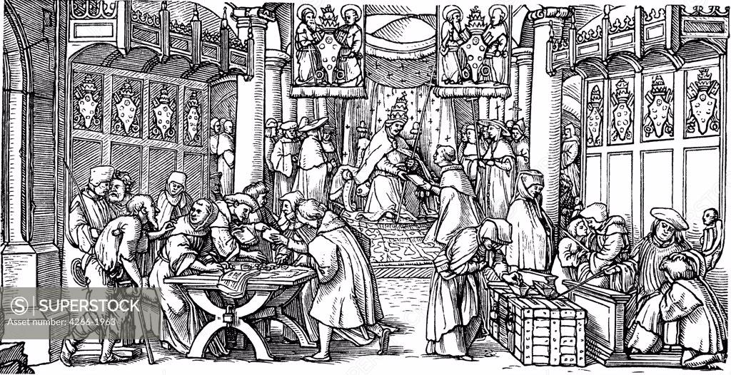 Stock Photo: 4266-1963 Medieval scene by Hans Lutzelburger, Woodcut, ?-1526, Private Collection