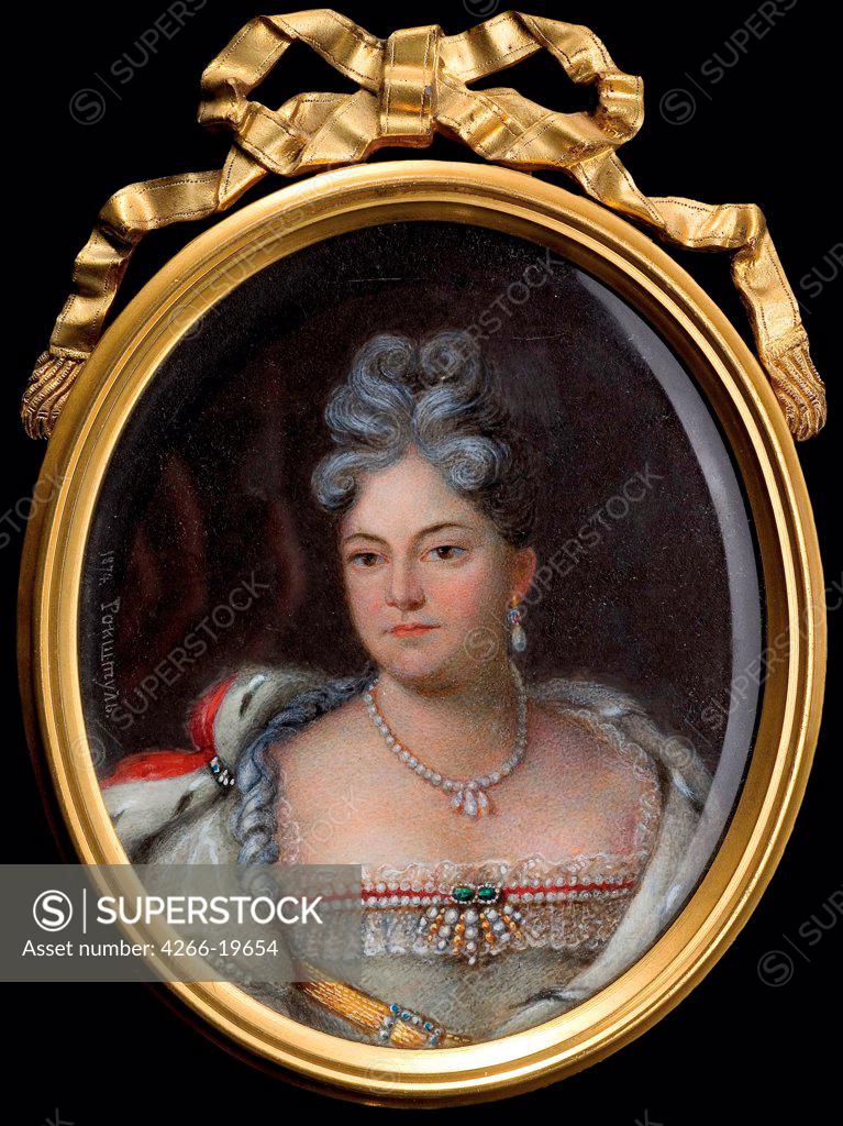 Stock Photo: 4266-19654 Portrait of Grand Duchess Anna Petrovna of Russia (1708-1728) by Rockstuhl, Alois Gustav (1798-1877)/ Private Collection/ 1874/ Germany/ Watercolour, Gouache on horn/ Neoclassicism/ 14,1x10,5/ Portrait