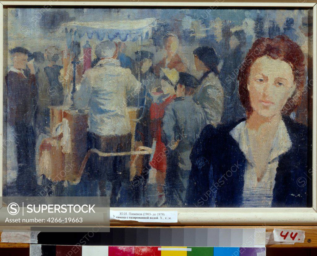 Stock Photo: 4266-19663 At the refreshment kiosk by Pimenov, Yuri Ivanovich (1903-1977)/ State Art Museum of the Chuvash Republic, Tcheboksary/ Russia/ Oil on canvas/ Soviet Art/ 70x50/ Genre