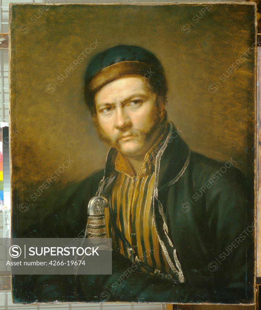 Stock Photo: 4266-19674 Portrait of the painter Alexander Orlowski (1777-1832) by Reichel, Karl (1788-1857)/ State Tretyakov Gallery, Moscow/ 1815/ Russia/ Oil on canvas/ Romanticism/ 70x56/ Portrait