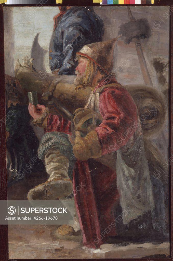 Stock Photo: 4266-19678 Cannoneer by Roerich, Nicholas (1874-1947)/ Private Collection/ 1894/ Russia/ Tempera on canvas/ Symbolism/ 104x69.3/ Genre,History