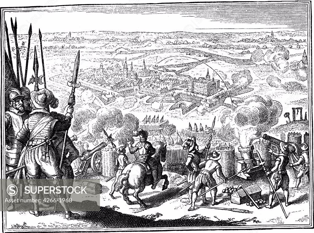 Stock Photo: 4266-1968 War scene by unknown artist, Copper engraving, 1642,