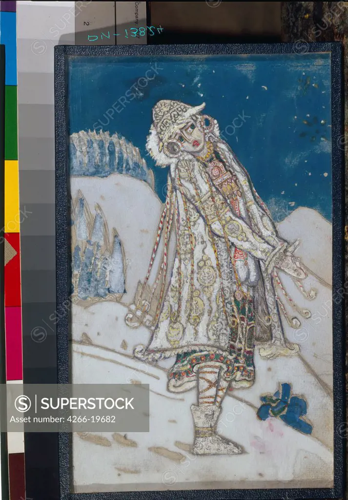 Costume design for the theatre play Snow Maiden by A. Ostrovsky by Roerich, Nicholas (1874-1947)/ State Russian Museum, St. Petersburg/ 1912/ Russia/ Tempera on paper/ Symbolism/ 24,5x15,5/ Opera, Ballet, Theatre
