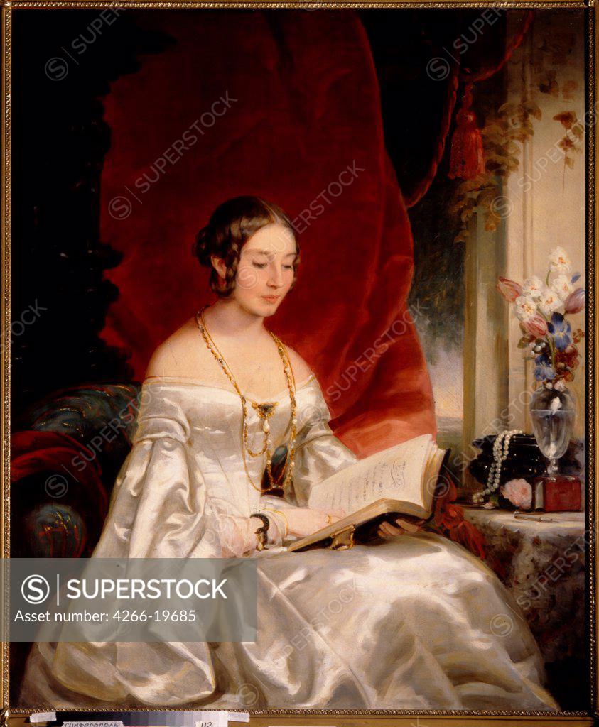 Stock Photo: 4266-19685 Portrait of Princess Maria Ivanovna Kotschubei, nee Baryatinskaya (1818-1843) by Robertson, Christina (1796-1854)/ Regional Art Museum, Simferopol/ 1840s/ England/ Oil on canvas/ Romanticism/ 142x117/ Portrait
