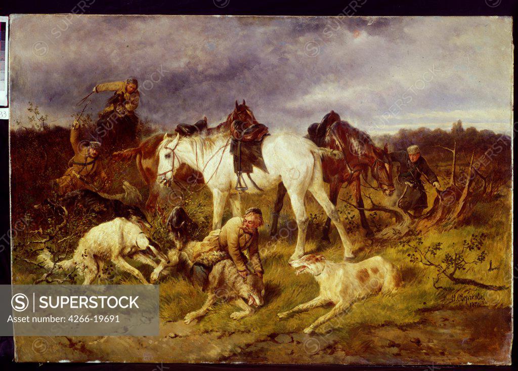 Stock Photo: 4266-19691 On the Hunting by Sverchkov, Nikolai Yegorovich (1817-1898)/ State Uzbekistan Art Museum, Tashkent/ 1870s/ Russia/ Oil on canvas/ Realism/ Genre