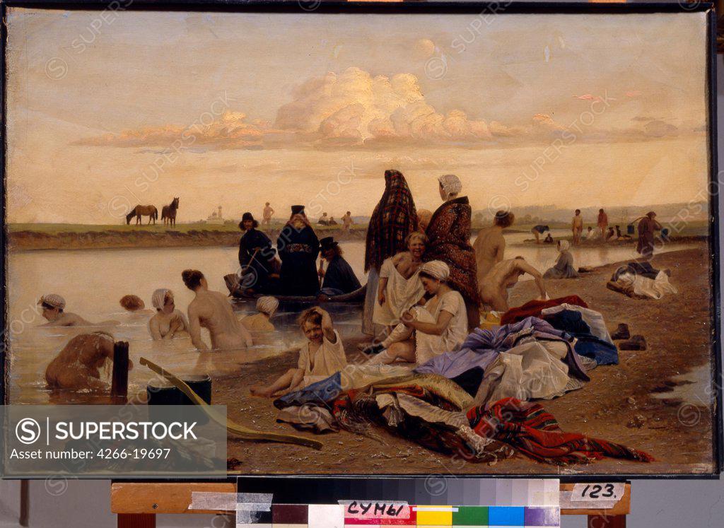 Stock Photo: 4266-19697 Monks. Wrongly stranded by Solovyev, Lev Grigoryevich (1837-1919)/ Regional Art Museum, Sumy/ 1870s/ Russia/ Oil on canvas/ Realism/ 52x78,5/ Genre