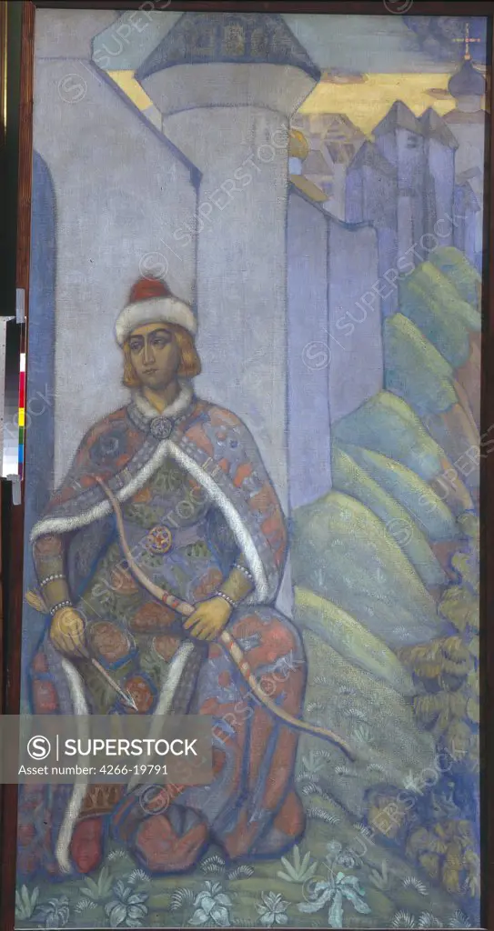 A Knight by Roerich, Nicholas (1874-1947)/ State Russian Museum, St. Petersburg/ 1910/ Russia/ Tempera on canvas/ Symbolism/ 203x103/ Mythology, Allegory and Literature,History