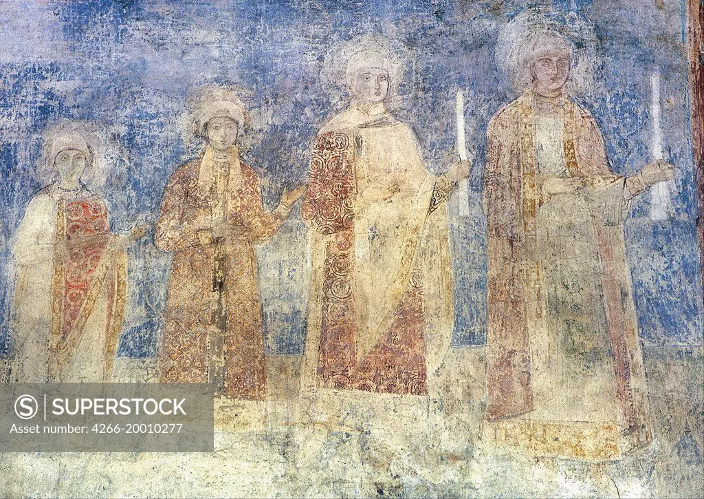 Daughters of Yaroslav the Wise (Anne of Kiev - left) by Anonymous   / Saint Sophia Cathedral, Kiev / 11th century / Byzantium / Fresco / History /Medieval art