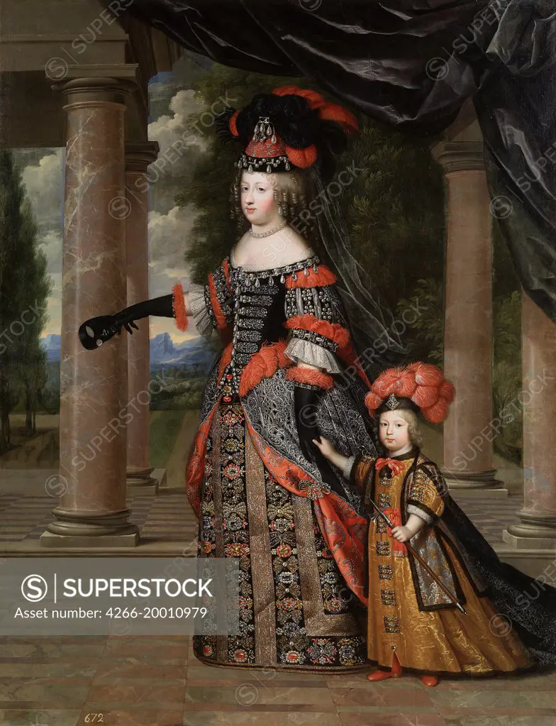 Maria Theresa of Spain with Her son, the Dauphin, Louis of France by Beaubrun, Henri (1603-1677) / Museo del Prado, Madrid / ca 1664 / France / Oil on canvas / Portrait / 225x175 / Baroque