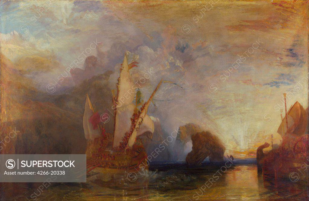 Stock Photo: 4266-20338 Ulysses deriding Polyphemus by Turner, Joseph Mallord William (1775-1851)/ National Gallery, London/ 1829/ England/ Oil on canvas/ Romanticism/ 132,5x203/ Landscape,Mythology, Allegory and Literature