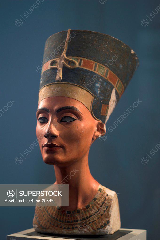 Stock Photo: 4266-20345 The Nefertiti Bust by Ancient Egypt  / Staatliche Museen, Berlin/ ca 1350 BC/ Egypt/ Limestone/ The Oriental Arts/ Portrait