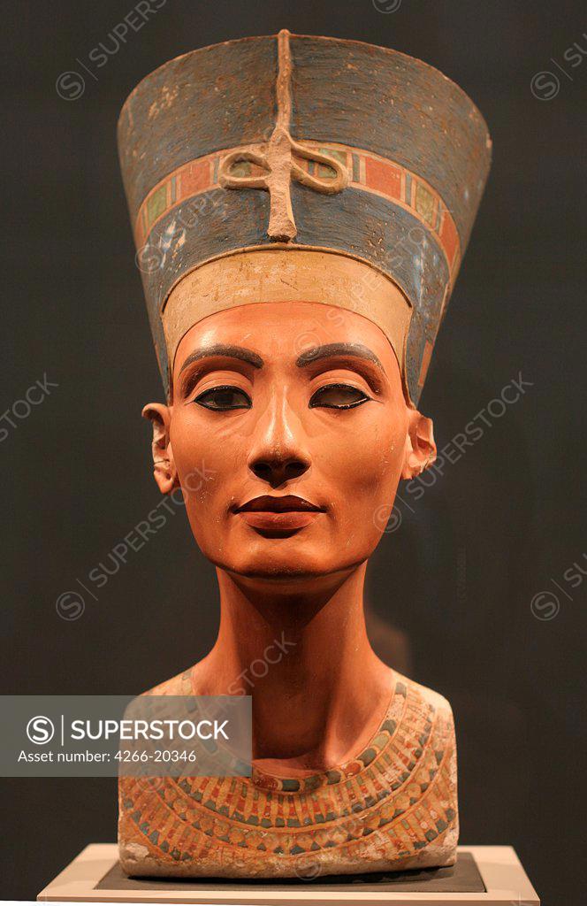 Stock Photo: 4266-20346 The Nefertiti Bust by Ancient Egypt  / Staatliche Museen, Berlin/ ca 1350 BC/ Egypt/ Limestone/ The Oriental Arts/ Portrait