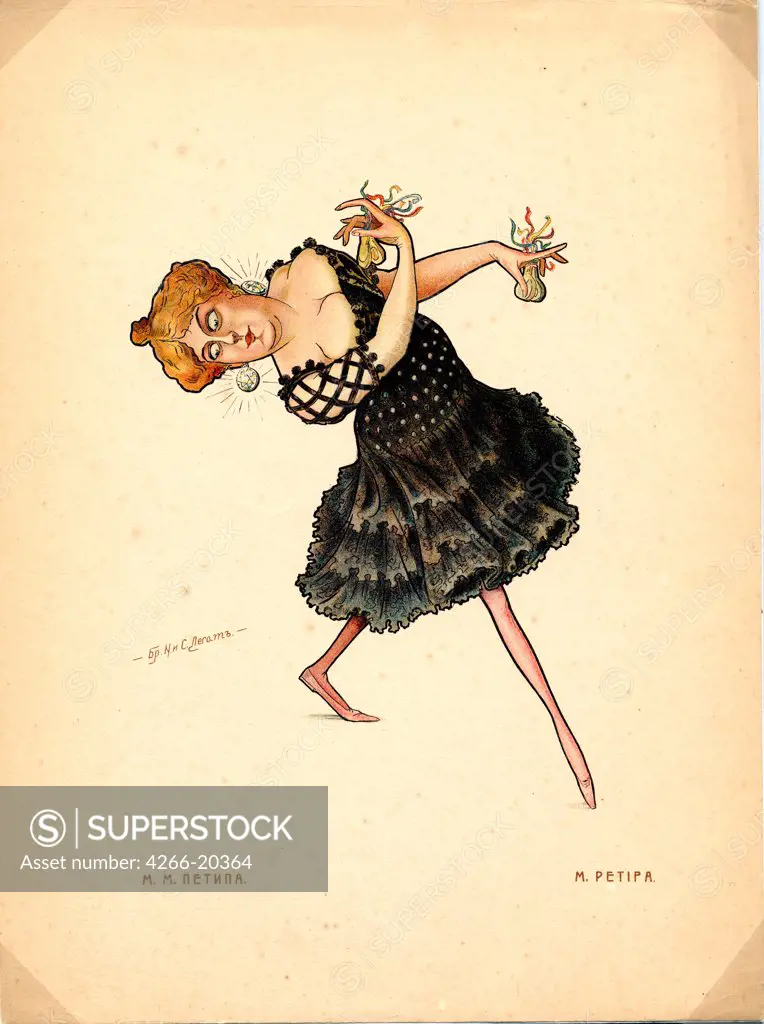 Ballet dancer Marie Petipa (From: Russian Ballet in Caricatures) by Legat, Nikolai Gustavovich (1869-1937)/ Private Collection/ 1902-1905/ Russia/ Colour lithograph/ Caricature/ Music, Dance,Opera, Ballet, Theatre,Portrait