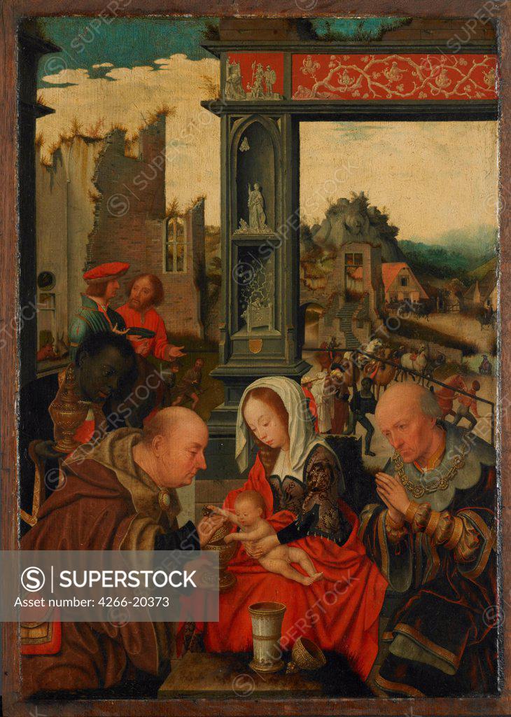 Stock Photo: 4266-20373 The Adoration of the Kings by Mostaert, Jan (1472/73-1555/56)/ Museum Boijmans Van Beuningen, Rotterdam/ 1525/ The Netherlands/ Oil on wood/ Early Netherlandish Art/ 51x36,7/ Bible