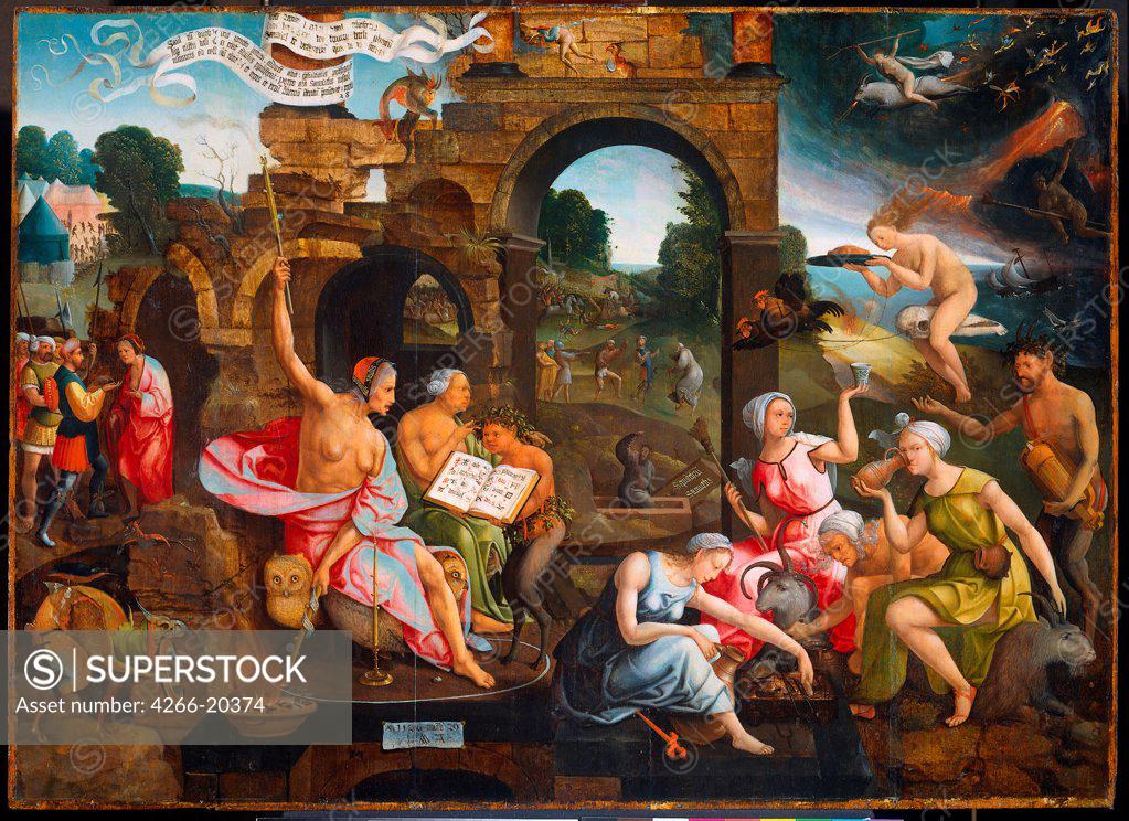 Stock Photo: 4266-20374 Saul and the Witch of Endor by Cornelisz van Oostsanen, Jacob (ca. 1470-1533)/ Rijksmuseum, Amsterdam/ 1526/ The Netherlands/ Oil on wood/ Early Netherlandish Art/ 87,5x125/ Bible