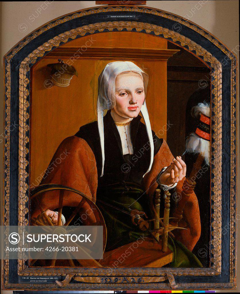 Stock Photo: 4266-20381 Portrait of a Young Lady by Heemskerck, Maarten Jacobsz, van (1498-1574)/ Museum Boijmans Van Beuningen, Rotterdam/ 1529/ The Netherlands/ Oil on wood/ Early Netherlandish Art/ 84,5x65/ Portrait