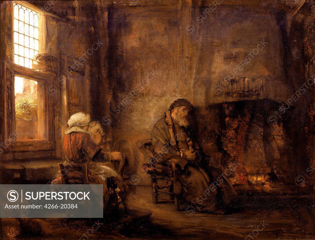Stock Photo: 4266-20384 Tobit and Anna waiting for the return of their son by Rembrandt van Rhijn (1606-1669)/ Museum Boijmans Van Beuningen, Rotterdam/ 1659/ Holland/ Oil on wood/ Baroque/ 40,3x54/ Bible