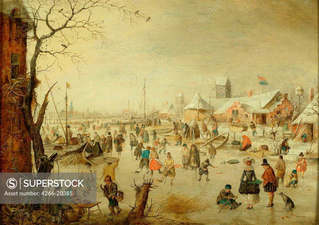 Stock Photo: 4266-20385 A scene on the Ice by Avercamp, Hendrick (1585-1634)/ Museum Boijmans Van Beuningen, Rotterdam/ c.1630/ Holland/ Oil on wood/ Baroque/ 23x31,5/ Landscape,Genre