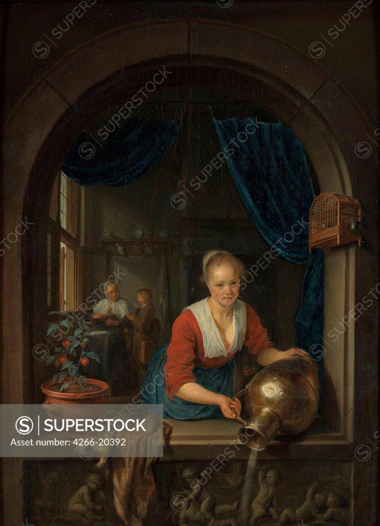 Stock Photo: 4266-20392 Maid at the window by Dou (1613-1675)/ Museum Boijmans Van Beuningen, Rotterdam/ c. 1660/ Holland/ Oil on wood/ Baroque/ 38x28/ Genre
