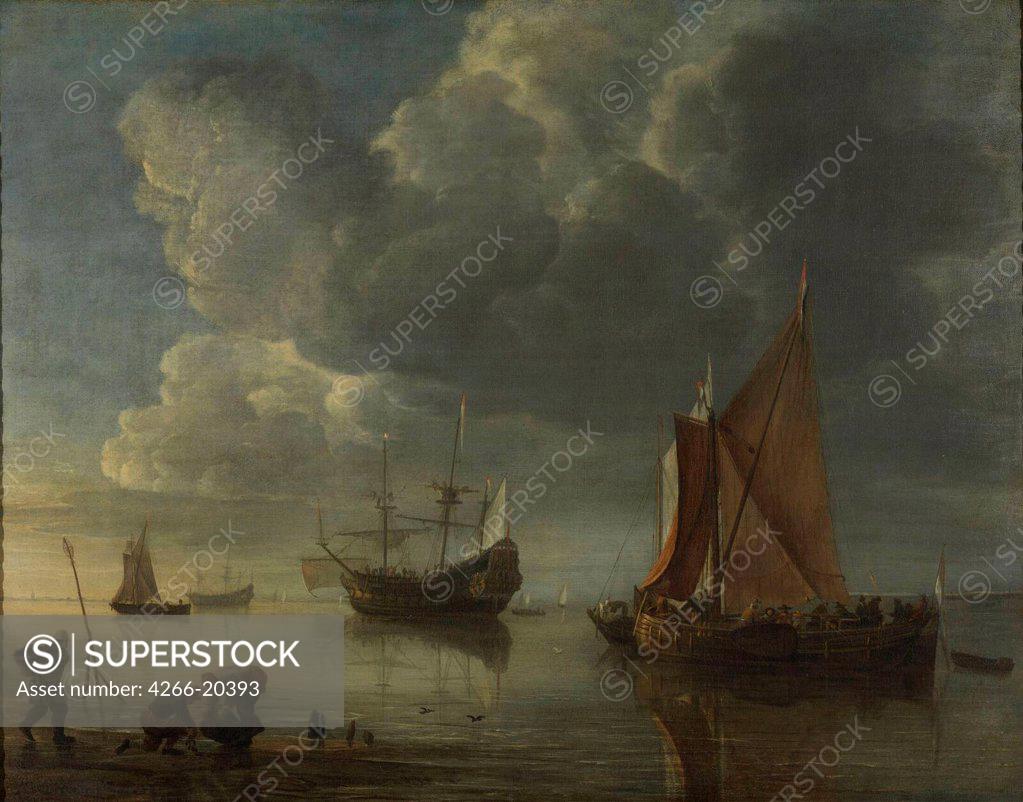 Stock Photo: 4266-20393 A calm sea by Dubbels, Hendrick Jacobsz. (1621-1707)/ Museum Boijmans Van Beuningen, Rotterdam/ 1655-1657/ Holland/ Oil on canvas/ Baroque/ 52x65/ Landscape
